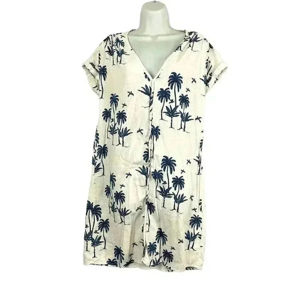 Desmond & Dempsey X H&M Linen Blend Dress XS Blue Trees White NO BELT - Picture 1 of 13